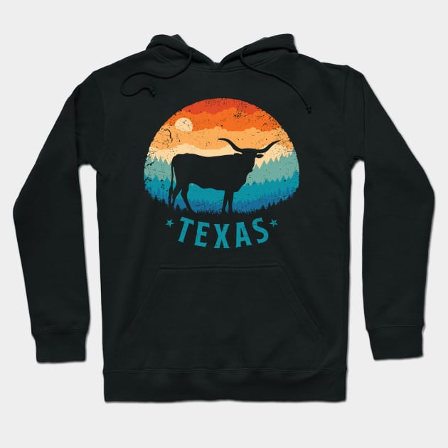 Texas Longhorn Retro Sunset Hoodie by TigerTom